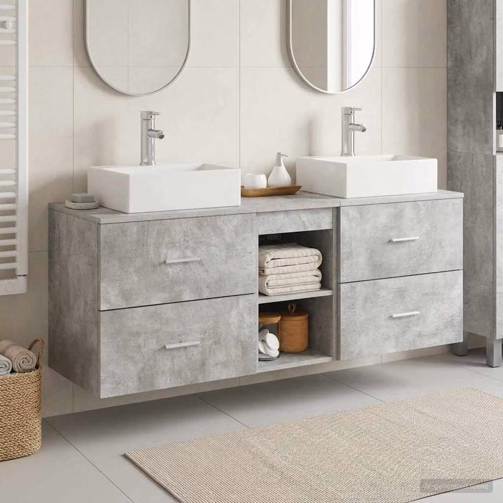Set di armadi da bagno moderni vidaXL in 3 pezzi, colore grigio opaco, L/P/H: 129 x 41 x 79,5 cm
