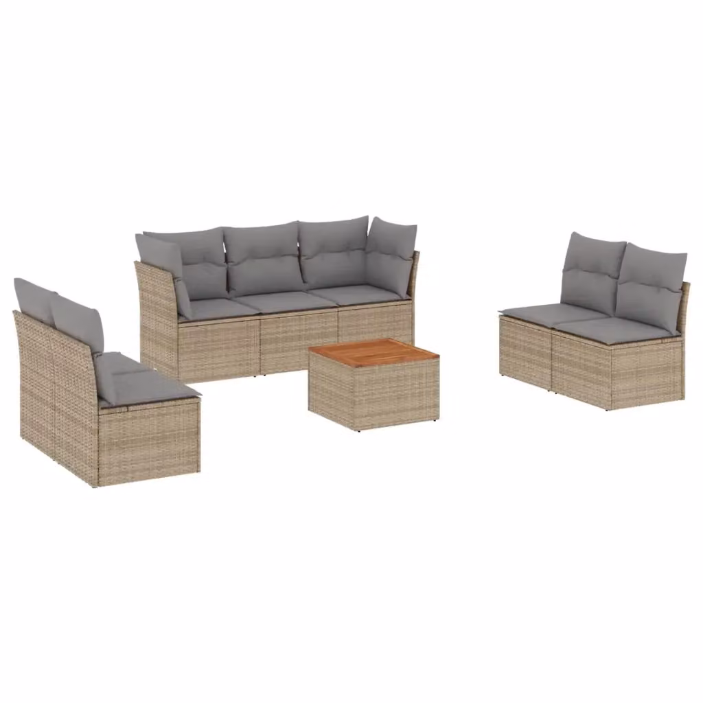 vidaXL Set Divano da Giardino 8 pz a L in Polyrattan con Cuscini Beige e Tavolino da Esterno – 2