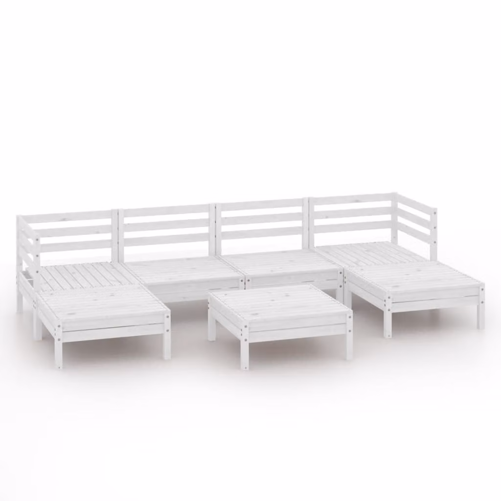 Set Salotto da Giardino 7 pz in Legno Massello di Pino Bianco