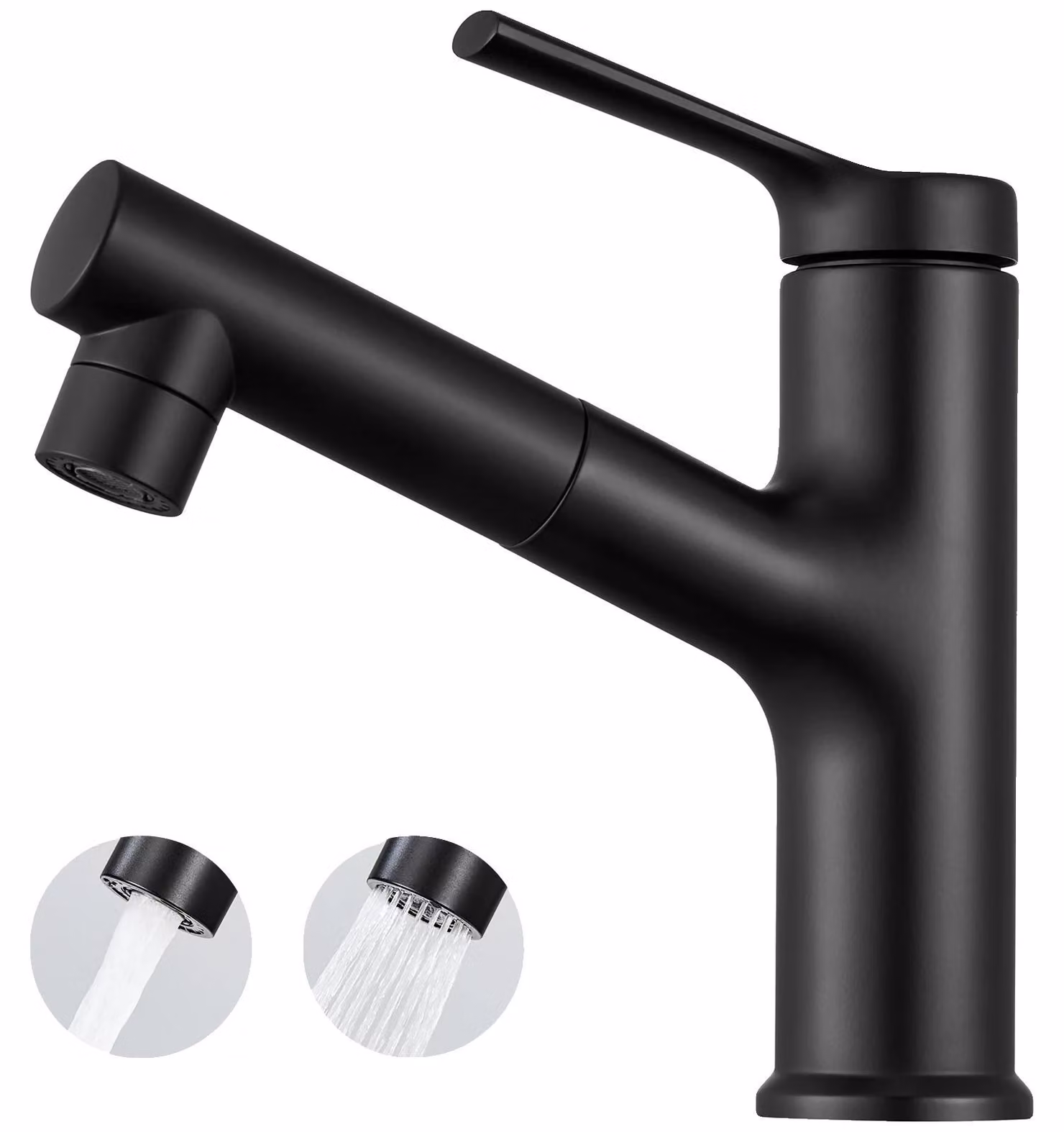 Miscelatore per lavabo, design estraibile, realizzato in lega di zinco resistente, colore nero, con raccordi in acciaio inossidabile, attacco G3/8