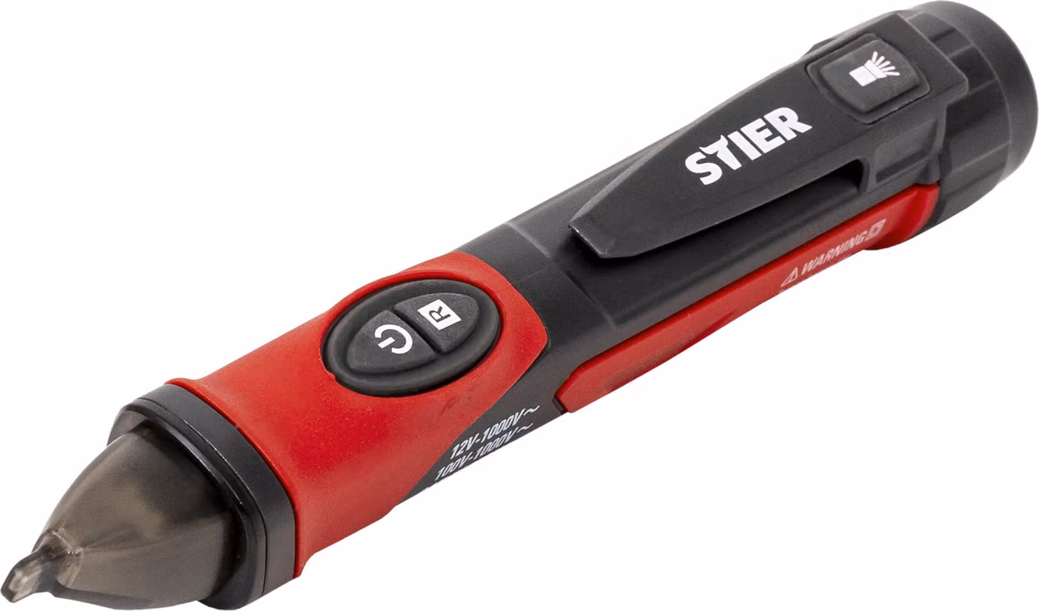 Tester di tensione senza contatto STIER, da 12 a 1000V AC, IP67, con torcia, tester di fase, efficiente dal punto di vista energetico