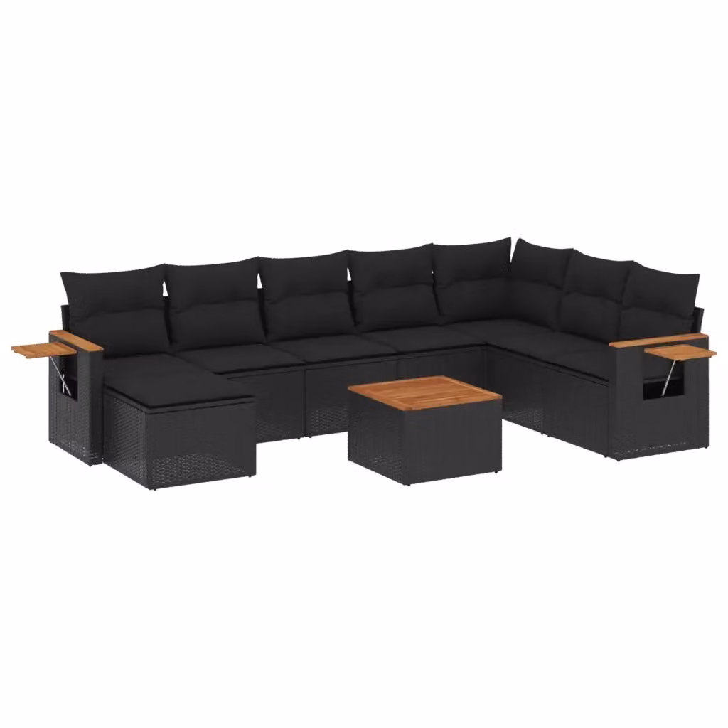 Set di Divani da Giardino Moderno VIDAXL in Polyrattan Nero con Cuscini, Composizione a L per 9 Persone – 2