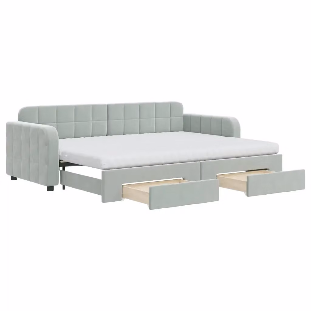 Divano Letto Estraibile con Cassetti vidaXL in Velluto Grigio L/P/H: 223 x 91 x 71 cm – 2