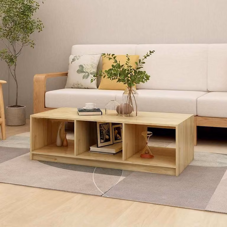 vidaXL Tavolino da Salotto Moderno in Legno di Pino Naturale L: 110 cm, P: 50 cm, H: 34 cm