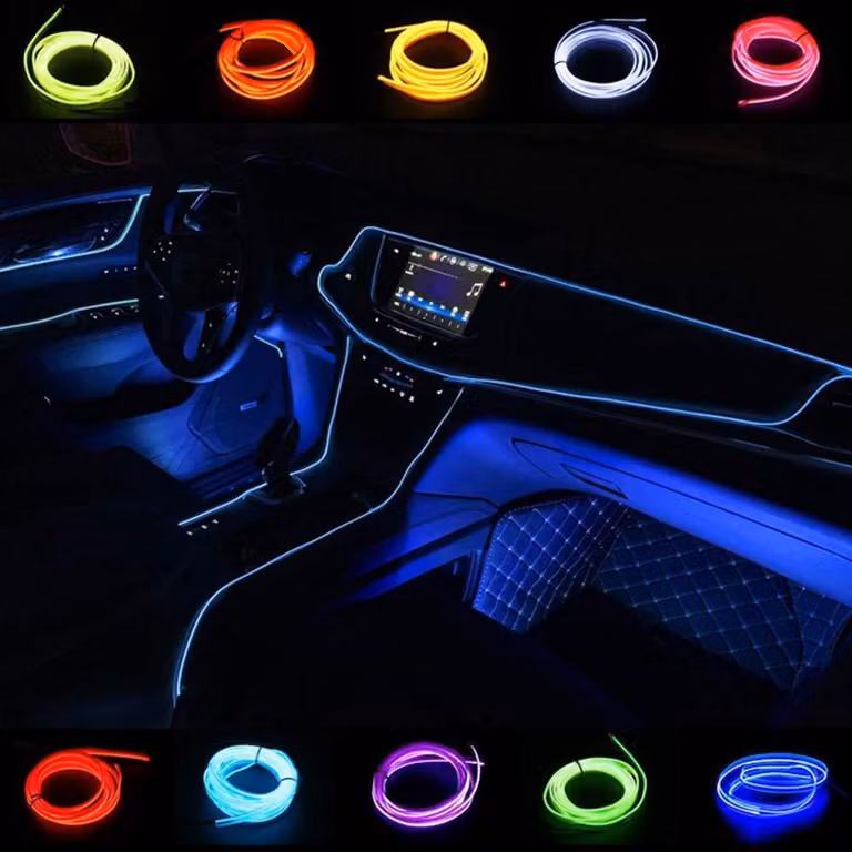 EL-Draht flessibile, blu, luminoso, a neon, DC-12V, per auto, lunghezza 2 metri