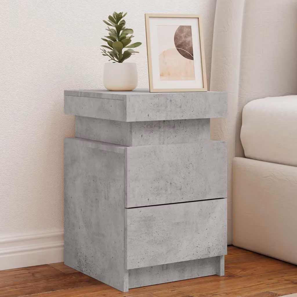 Set di 2 comodini vidaXL con luci LED integrate, colore grigio cemento, L 35 cm x P 39 cm x H 55 cm
