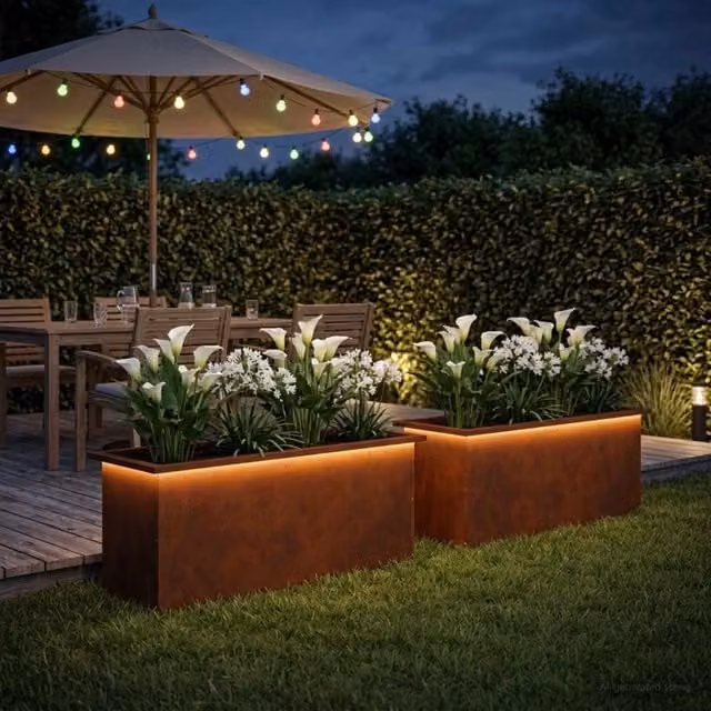 Fioriera da giardino con LED 2 pz Ruggine 40 x 100 x 40 cm 8008181