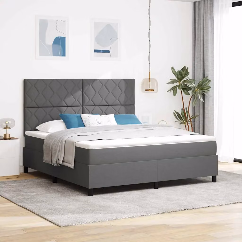 Letto a molle con testiera vidaXL in tessuto grigio, L/P: 180 x 200 cm