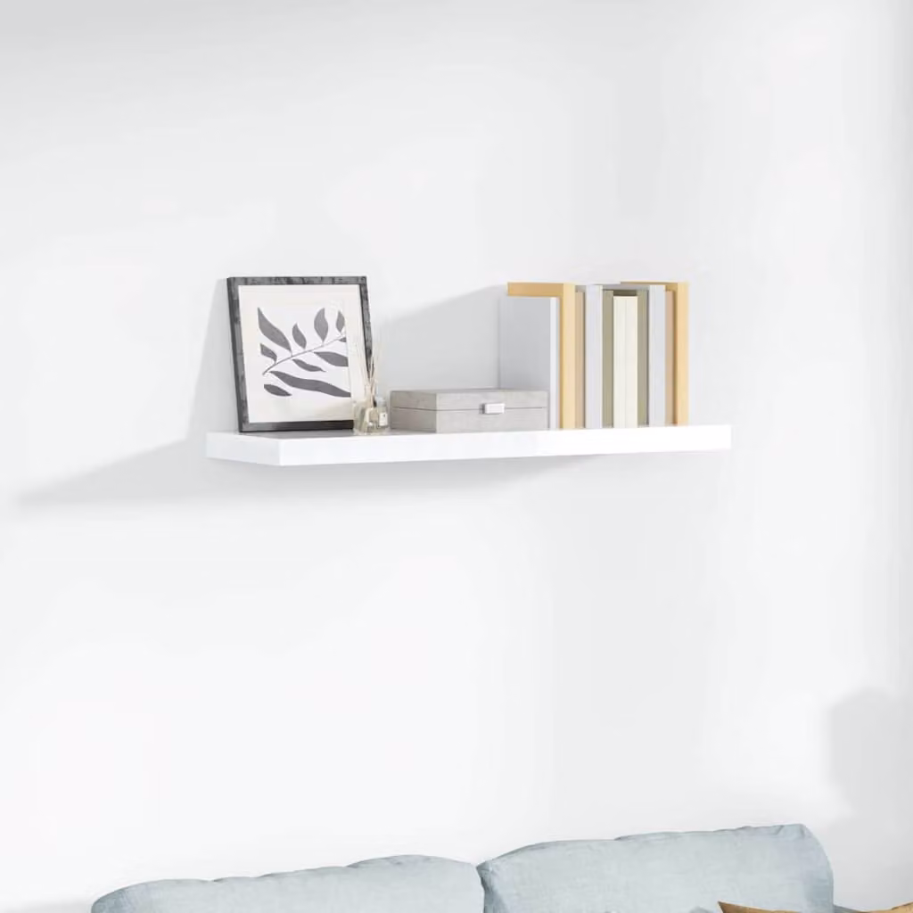 Scaffale a parete vidaXL Bianco Lucido in MDF e Metallo L: 90 cm, P: 23,5 cm, H: 3,8 cm