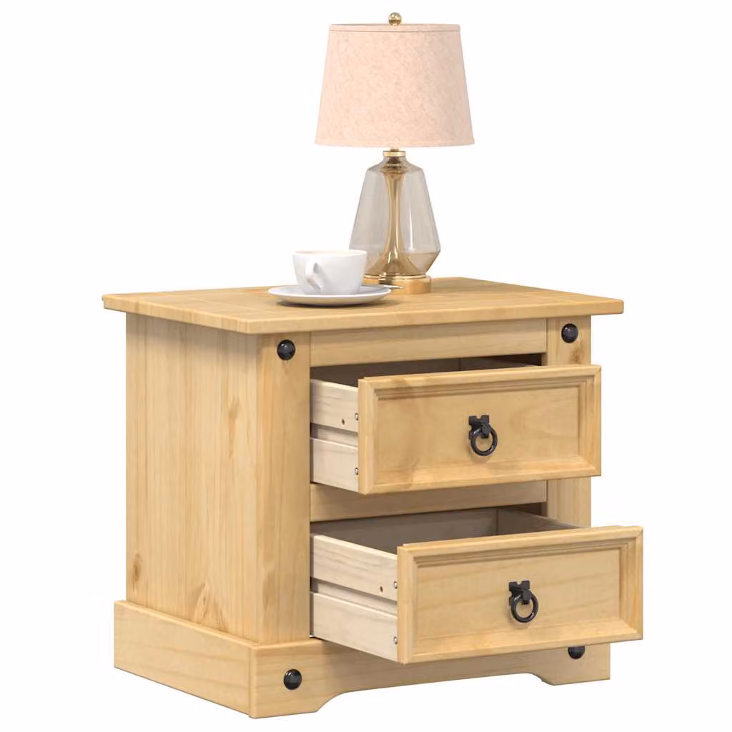 Comodino Corona vidaXL in legno di pino cerato, marrone e beige, L: 53 cm, P: 39 cm, H: 47 cm