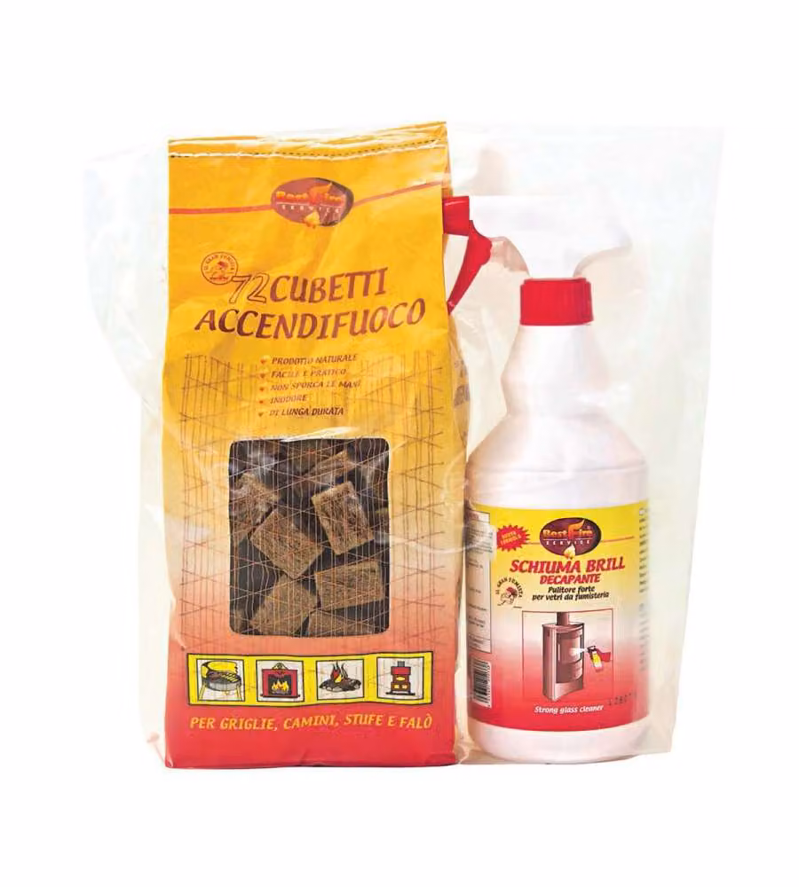 Kit Accensione e Pulizia Stufa - Cubetti Accendifuoco e Schiuma Brill
