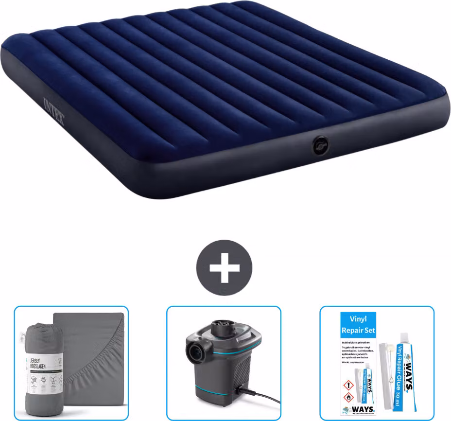Letto gonfiabile Intex - 2 persone - 183 x 203 x 25 cm - blu - lenzuola incluse - pompa e kit di riparazione