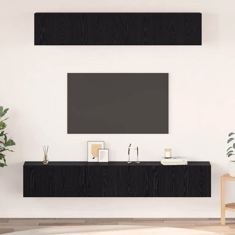 Set mobile TV moderno vidaXL in 5 pezzi, Rovere e Nero, in legno MDF