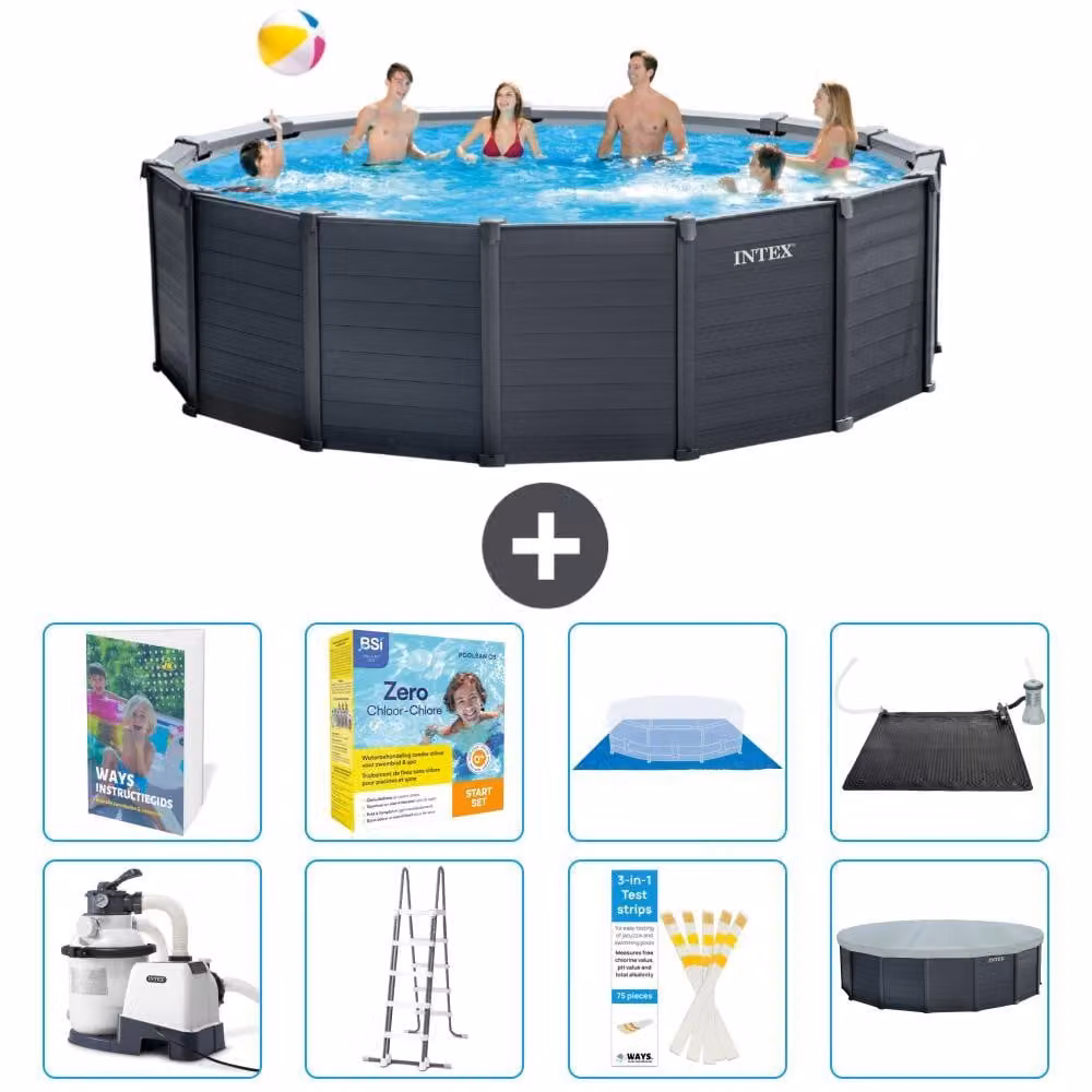 Pannello per piscina in grafite, modello Rund - 478x124 cm - composto da 7 elementi, codice prodotto S582