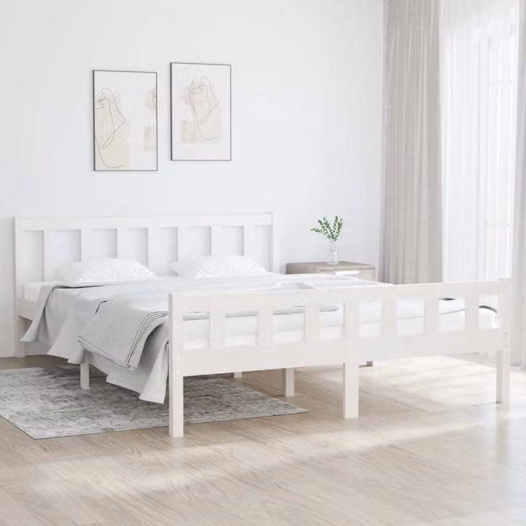 The Living Store Letto in legno massiccio bianco 150x200 cm