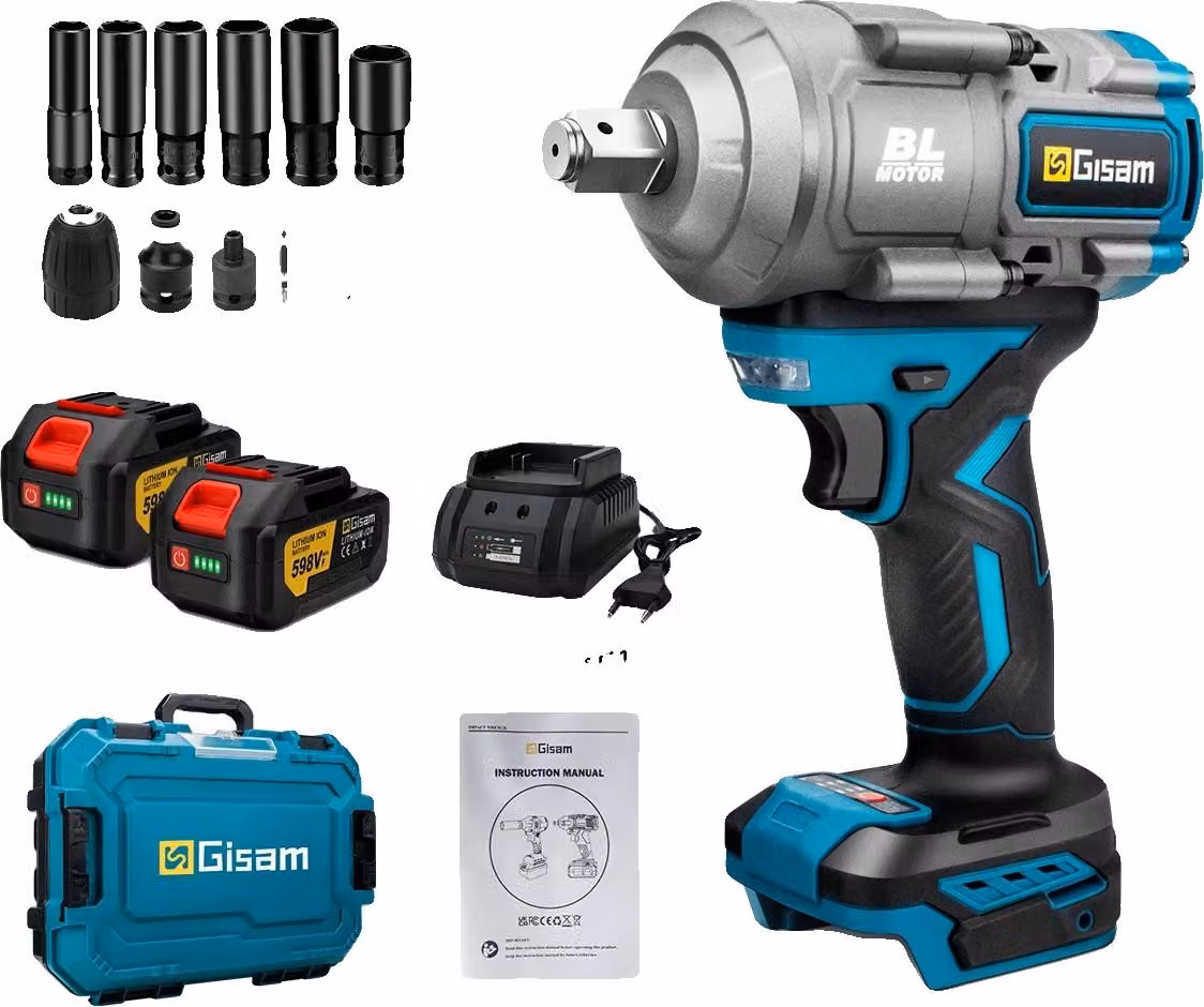 Avvitatore elettrico, coppia 2000 N·m, batteria 18 V, 2 batterie