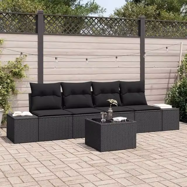 Set Divano da Giardino 5 pz Nero polyrattan 3355602