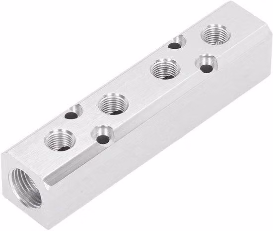Distributore pneumatico in alluminio con raccordi rapidi da G1/2 e G1/4 pollici