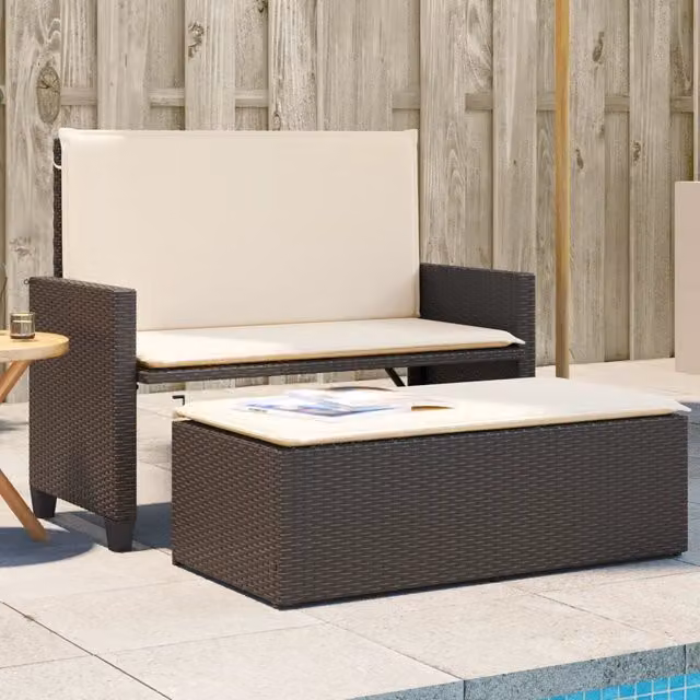 Panca da giardino Outsunny in polyrattan marrone con cuscini e poggiapiedi L: 110 cm, P: 55 cm, H: 97 cm