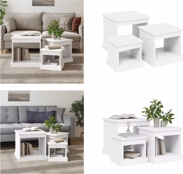 vidaXL Tavolini 3 pz. Materiale a base di legno bianco - Tavolino - Tavolini - Tavolino - Tavoli laterali
