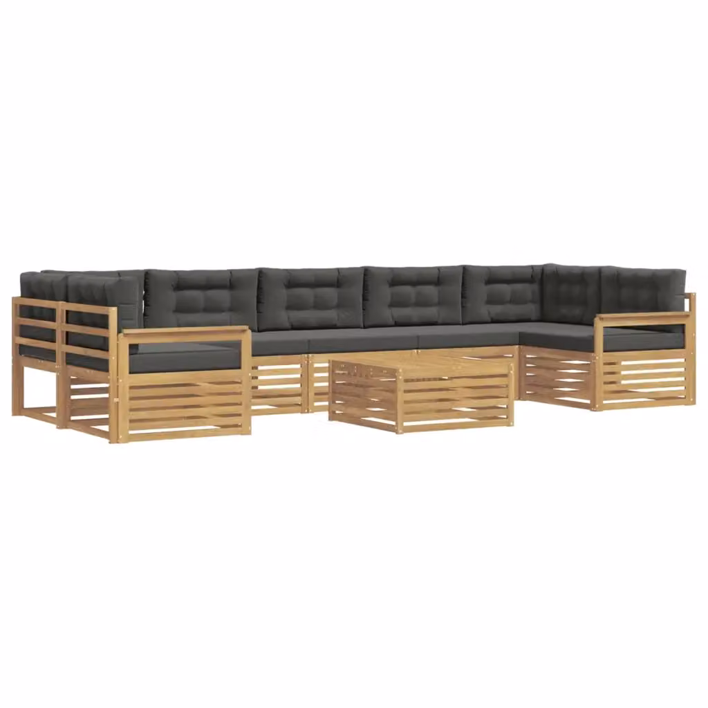 Set di divani da esterno a forma di U vidaXL in legno di acacia con tavolo da caffè, colore bianco e antracite, 8 pezzi – 2