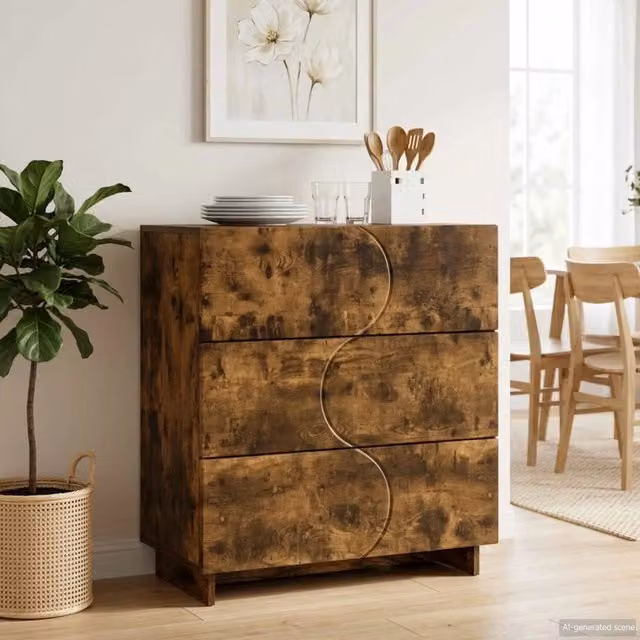 Credenza moderna vidaXL in legno MDF color rovere fumo, L 70 x P 38 x H 75 cm