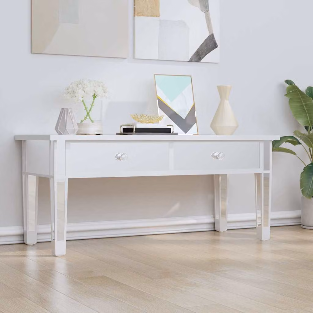 Tavolino da salotto moderno vidaXL in legno multistrato e vetro con finitura specchio, L 106 x P 45 x H 45 cm
