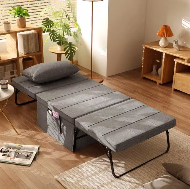 Letto pieghevole 188x75x38 cm grigio – schienale 5 posizioni, con materasso