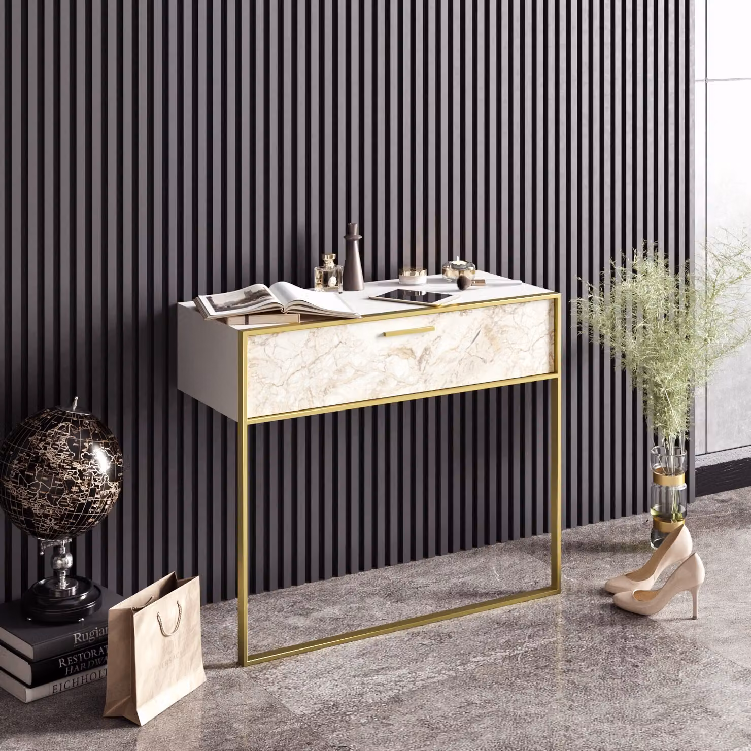 Skye Decor, Polka- Polka SHS, oro, bianco, cassettiera, 76,8x90x38,5 cm, 100% pannello di particelle rivestito in melamina