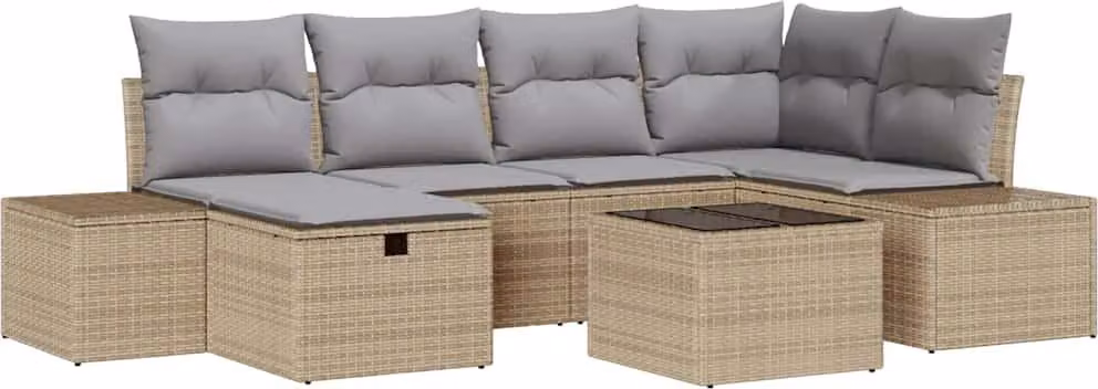 Set Divano da Giardino con cuscino 7 pcs Beige polyrattan