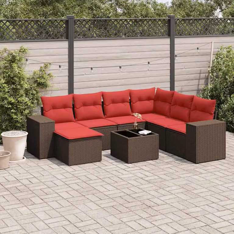 Maison Exclusive - Set di 8 pezzi per giardino con cuscini, marrone, polyrattan