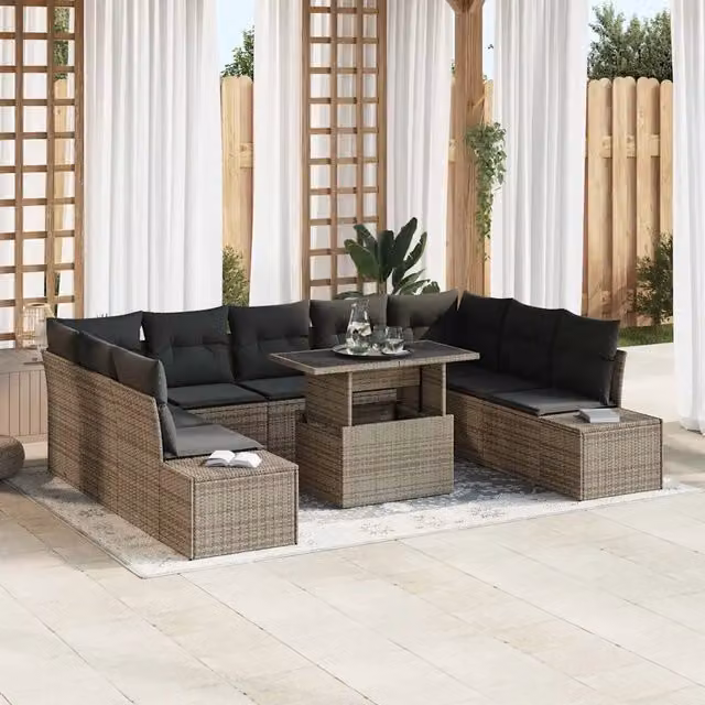 Set Divano da Giardino 10 pz Grigio polyrattan 3349245