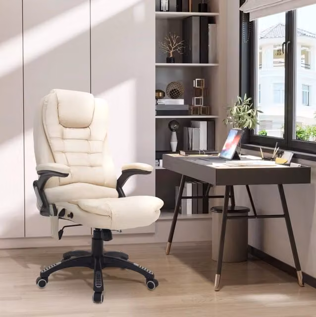 Poltrona da ufficio beige con massaggio e calore