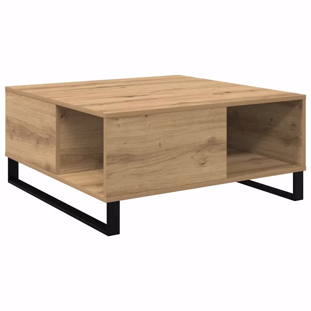 Tavolino da salotto moderno vidaXL in rovere e metallo, L/P/H: 80 x 80 x 36,5 cm – 2