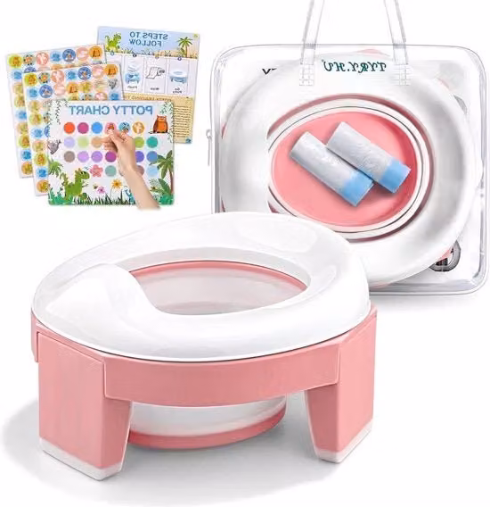 Contenitore WC portatile pieghevole per bambini rosa con valigetta in plastica e base antiscivolo L/P/H: 25 x 21 x 15 cm