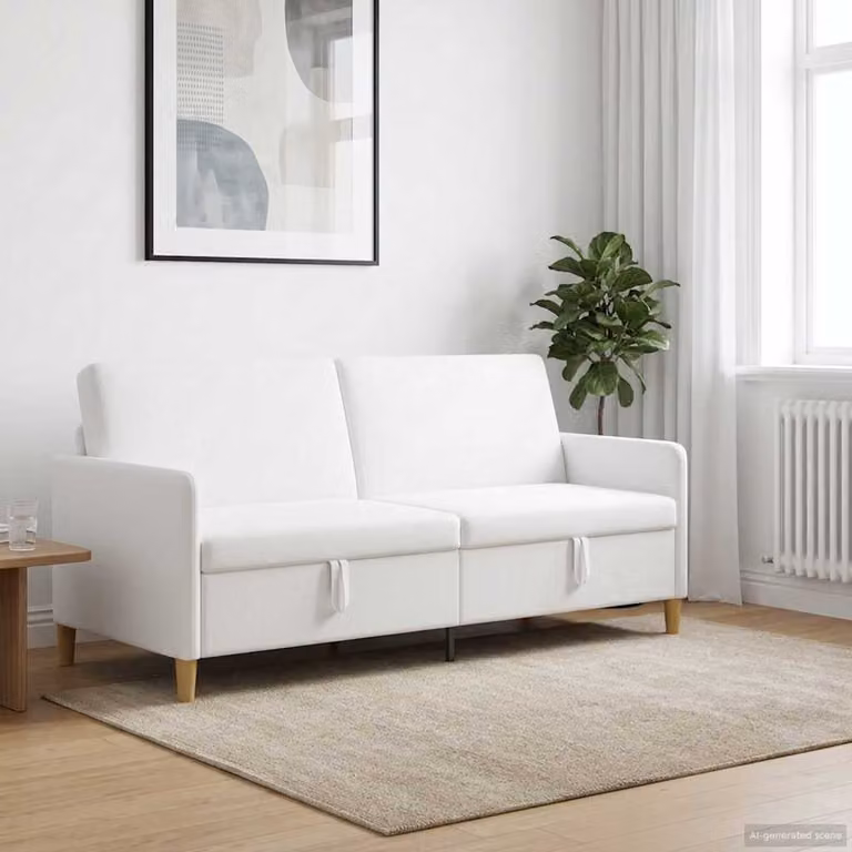 Divano moderno vidaXL con contenitore a sollevamento in tessuto bianco L: 192 cm, P: 78 cm, H: 87 cm