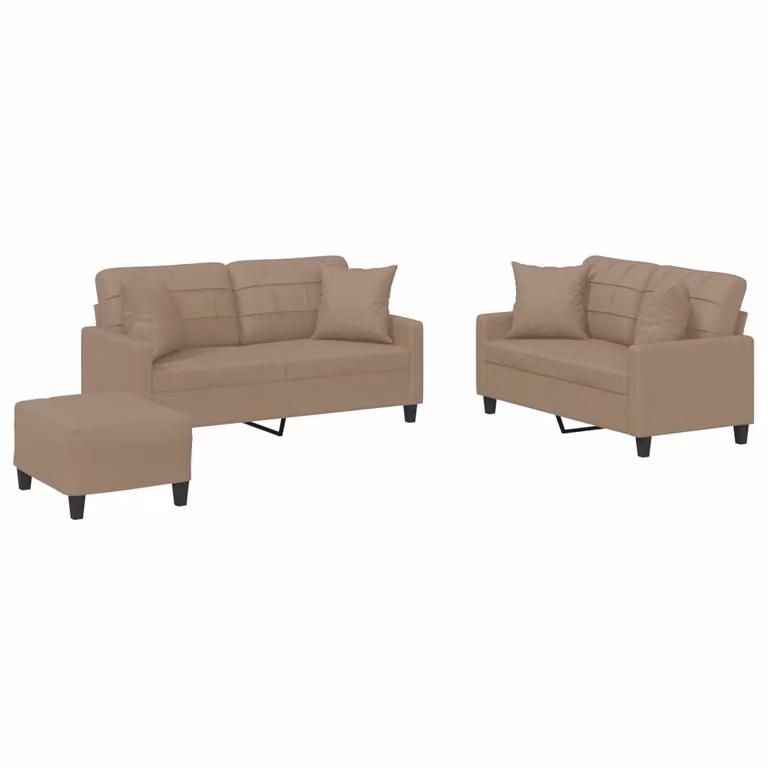 Set di Divani 3 pz con Cuscini Cappuccino in Pelle finta