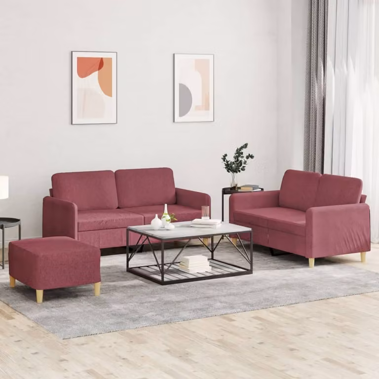 Maison Exclusive - Set divano 3 pezzi con cuscini in tessuto bordeaux