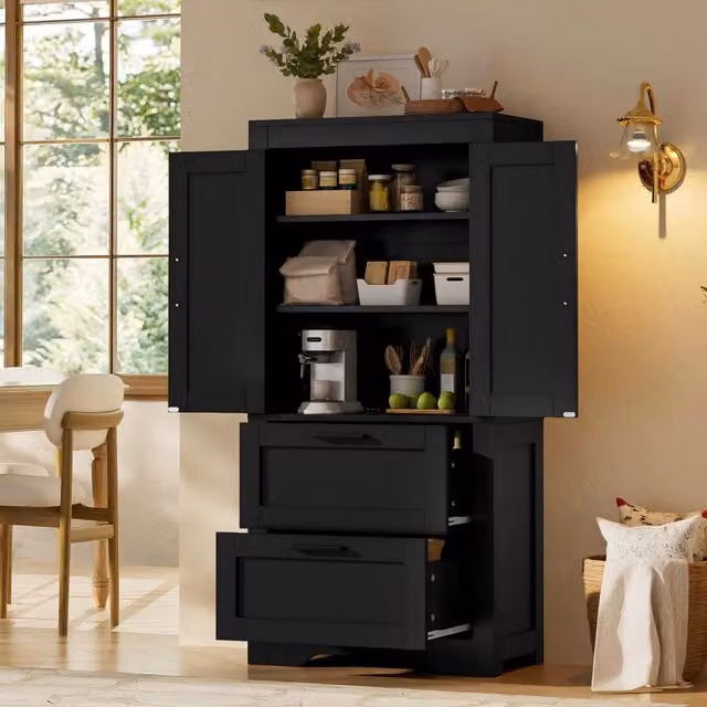 Mobile colonna da cucina MIVRAY nera con 2 cassetti e ripiani regolabili in MDF, L: 60 cm, P: 30 cm, H: 128 cm