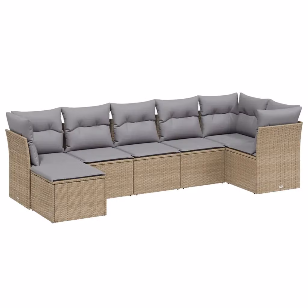Set Divano da Giardino vidaXL a L di 7 pezzi con Cuscini Beige e Grigio in Polyrattan e Metallo – 2