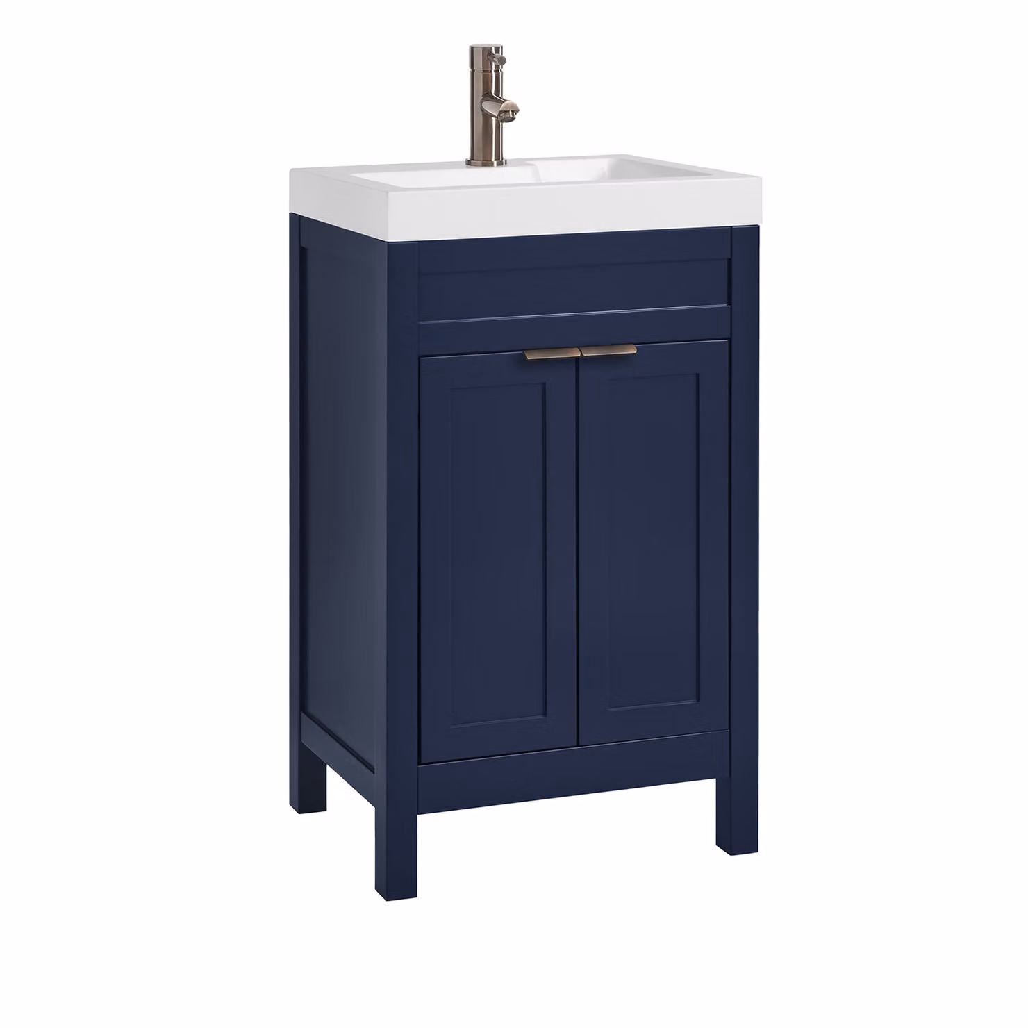 Mobile Bagno Blu Marino da 500mm con Lavabo e Maniglia Moderna con Impugnatura a Dito in Bronzo Spazzolato - Warwick