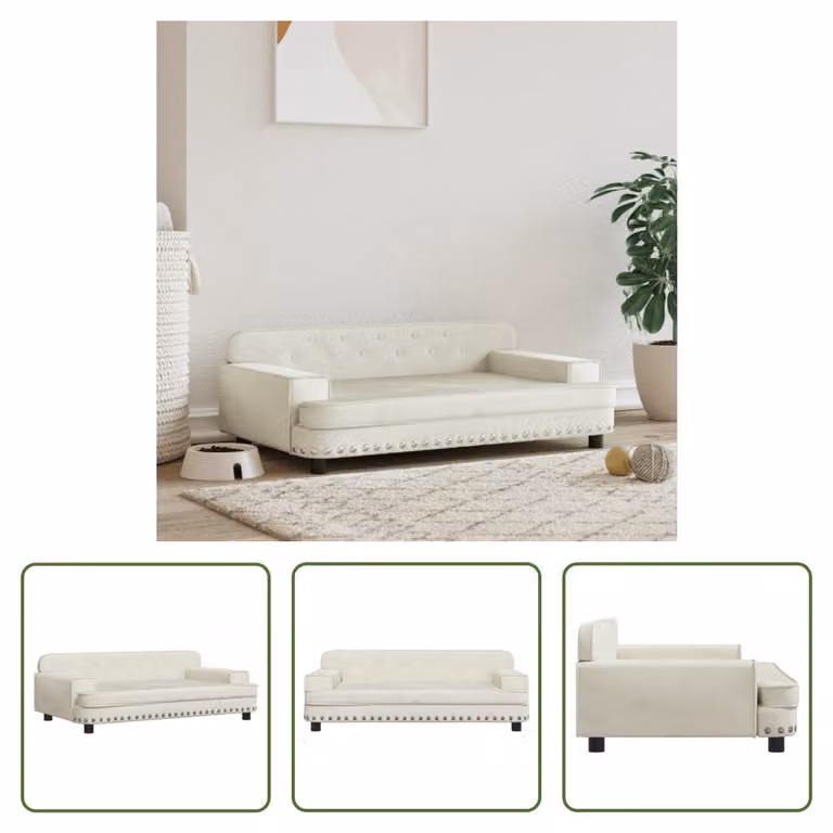 The Living Store Letto per cani Crema 90x53x30 cm in velluto