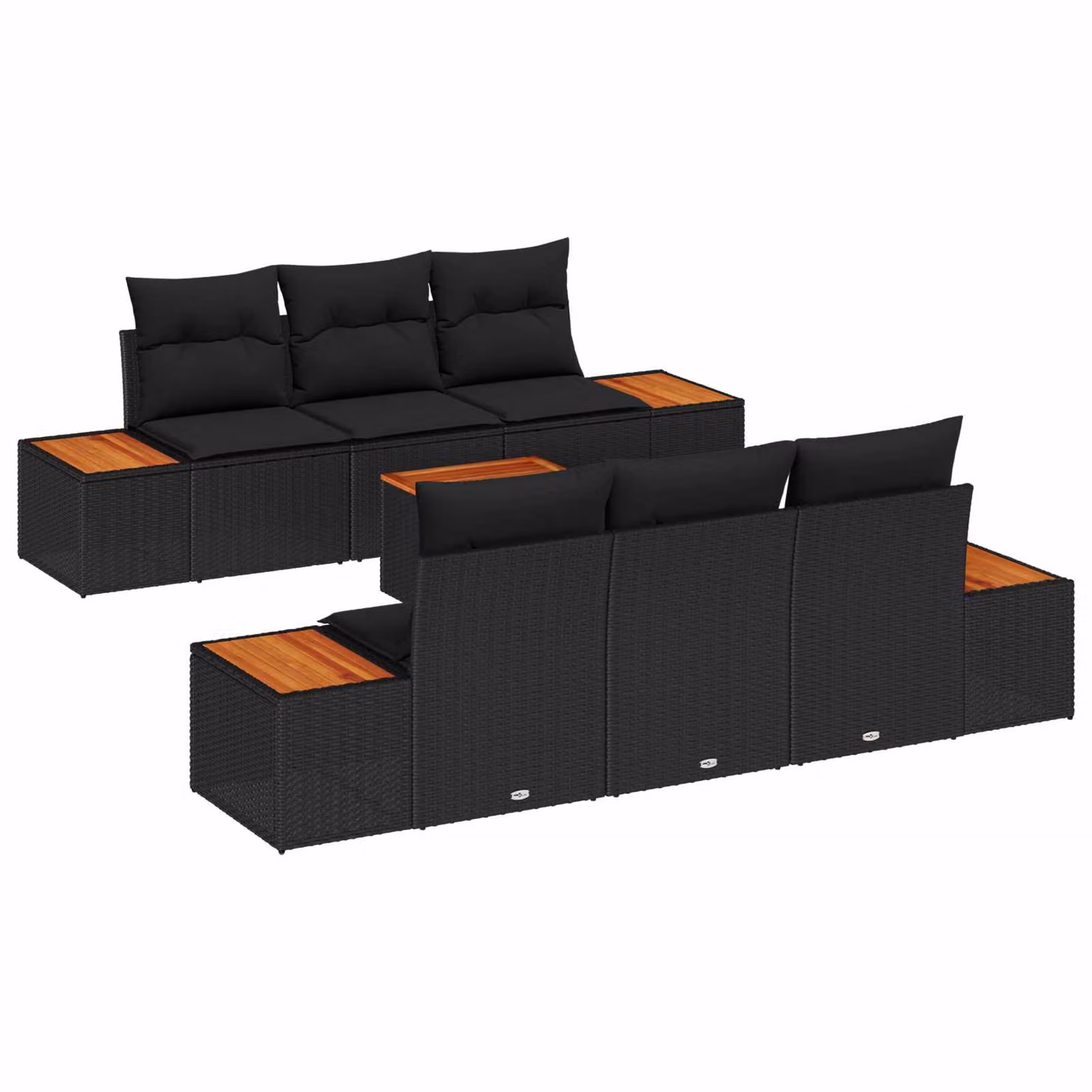 Set Divano da Giardino vidaXL 7 Pezzi Nero con Cuscini e Tavolino da Caffè in Rattan e Acciaio – 1