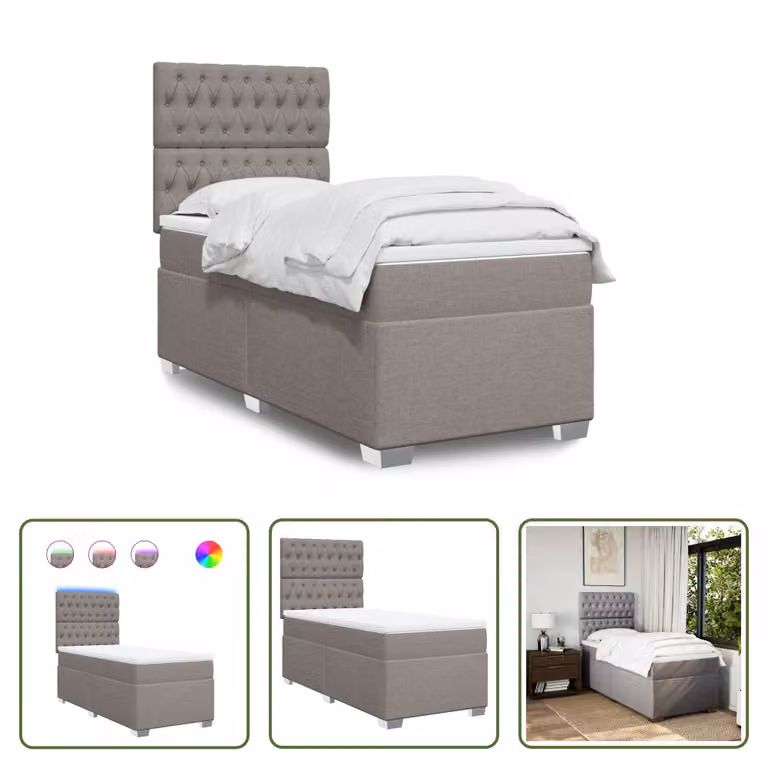 The Living Store Letto a molle con materasso Taupe 90x200 cm in tessuto