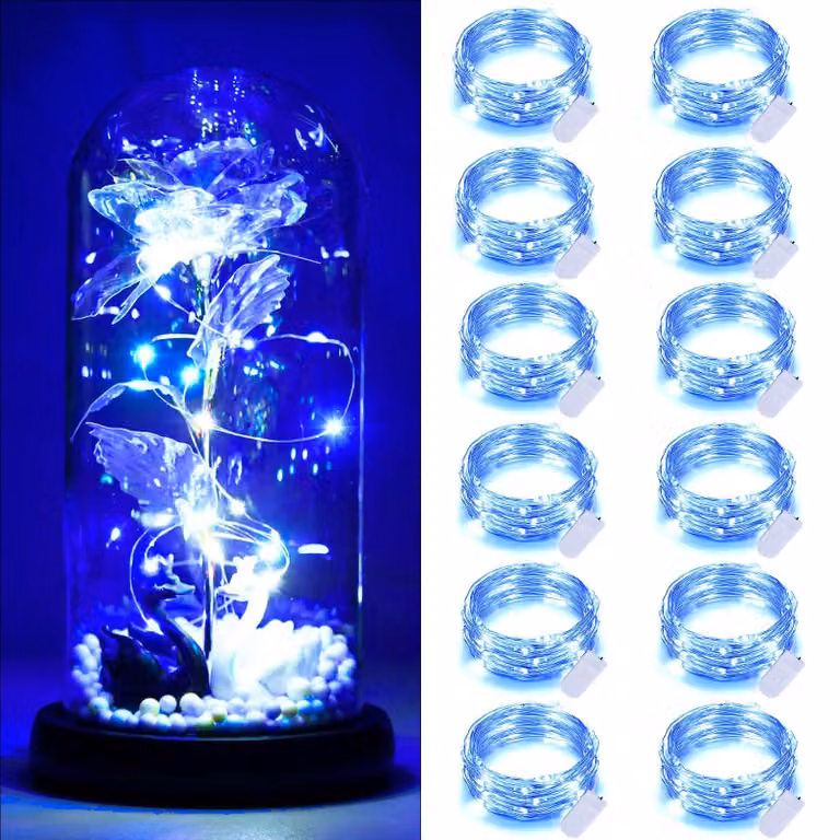 Set di 20 luci a LED, lunghezza 2 metri, filo di rame, luce bianco caldo, alimentazione a batteria