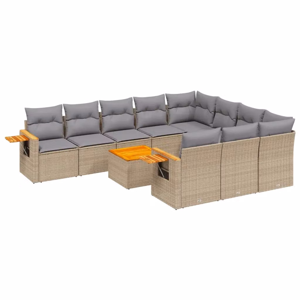 Set di divani da giardino vidaXL 11 pz in polyrattan beige con cuscini e tavolino da esterno a forma di L – 2