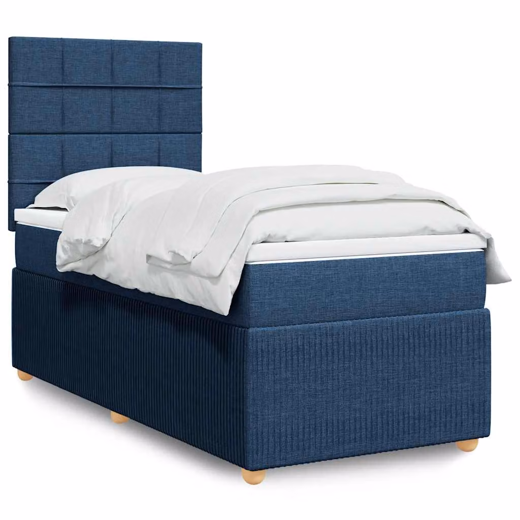 vidaXL Giroletto a Molle Ibrido con Materasso in Tessuto Blu e Bianco L/P/H: 80 x 200 cm