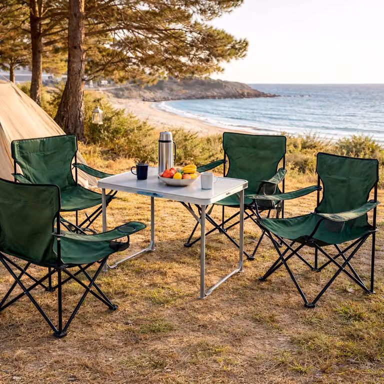 Set di mobili da campeggio 5 pezzi Tavolo verde XL 80x60x68 cm + sedie da campeggio