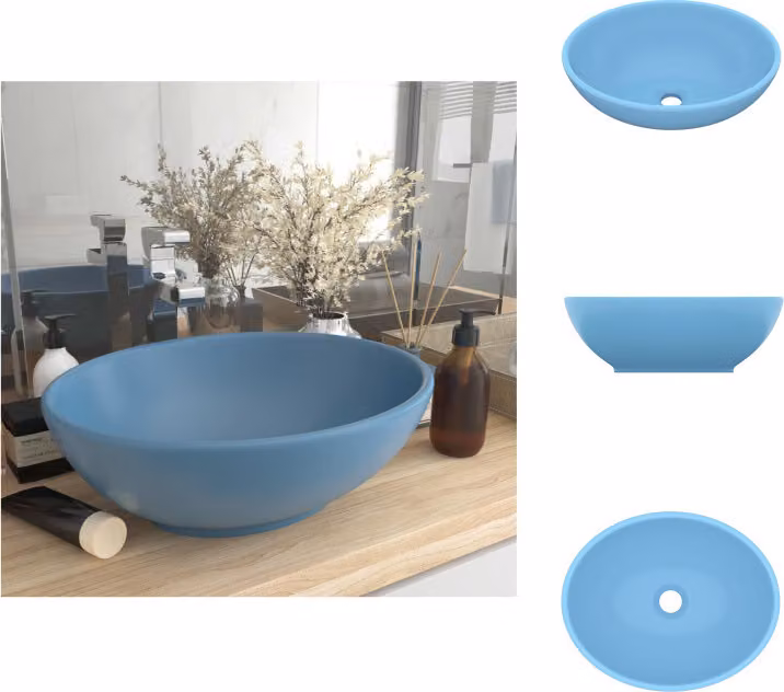 vidaXL Lussuoso lavabo ovale opaco azzurro 40x33 cm in Vetroceramica - Lavabo da bagno