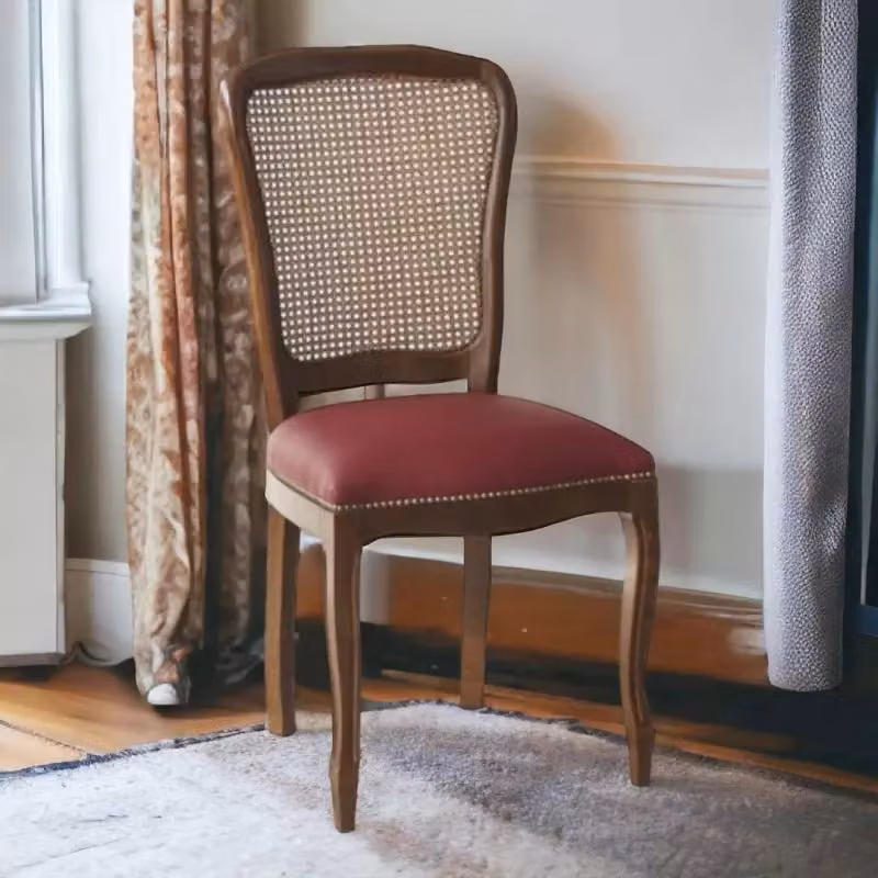 Sedia classica in legno di faggio e paglia di Vienna con ecopelle bordeaux Mobili 2G L/P/H: 56 x 50 x 100 cm – 4